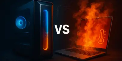 desktop PC and an overheated laptop